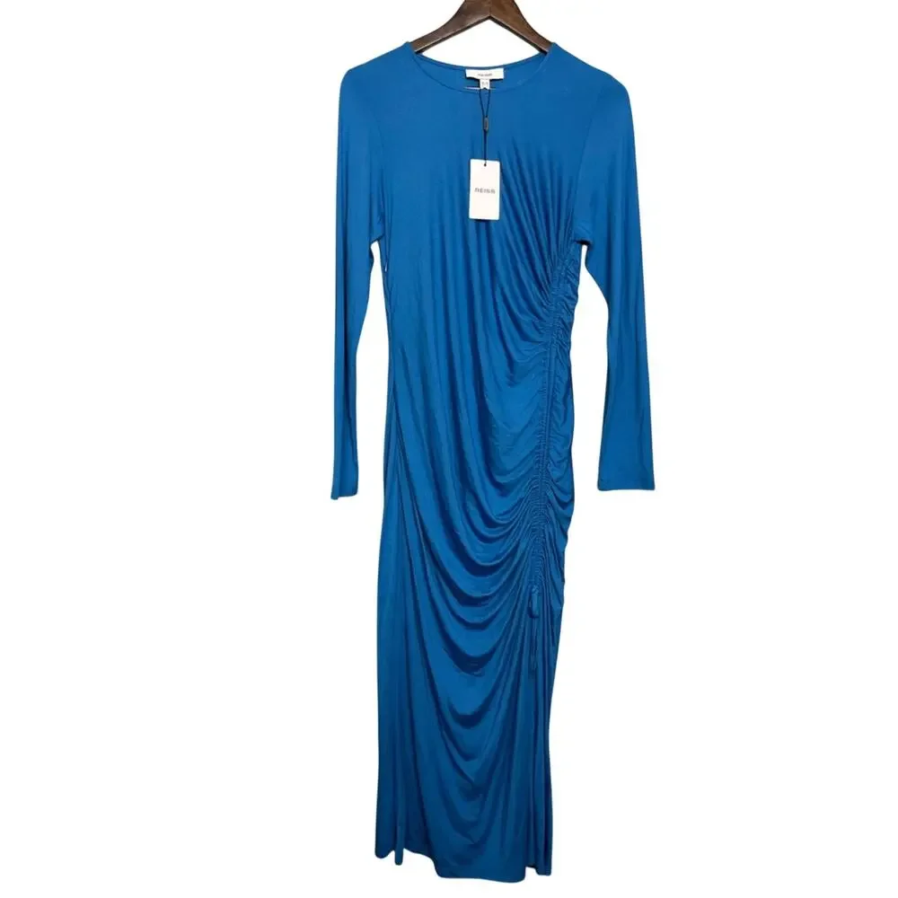 Reiss NWT Rosie Long Sleeve Ruched Midi Dress Blue Jersey Knit Women’s Size 10